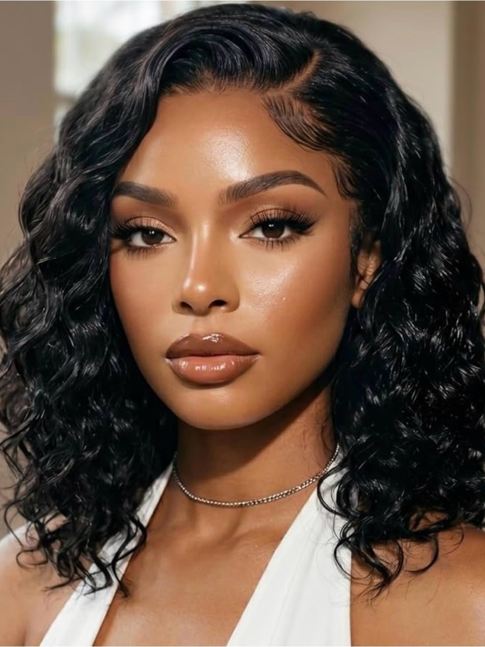 Premium Black Curly Women's Wig - Natural Finish
